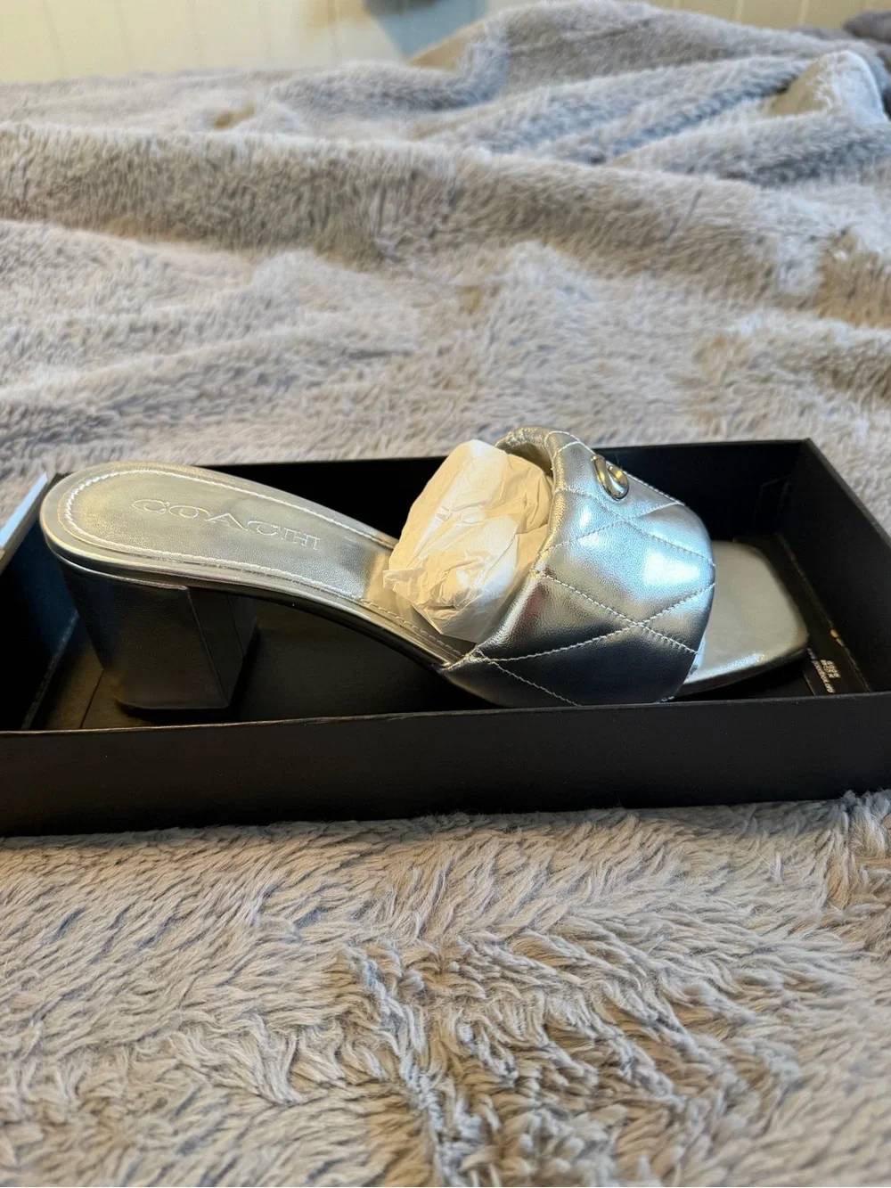 Coach Silver Quilted Block Heel Mule Sandals- BRAND NEW! Never worn!